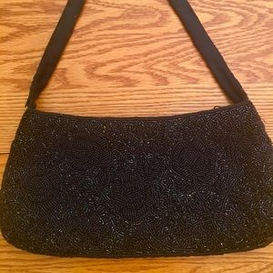 La Regale  Vintage Black Floral Beaded Evening Bag